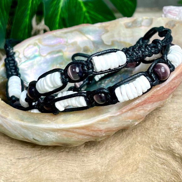 NEW PUKA Shell Purple Cats Eye Beads Necklace Choker Unisex Teens - Picture 6 of 9